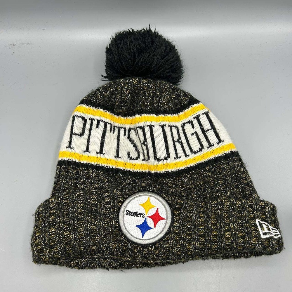 Pittsburgh Steelers NFL Hat Men Black Fanatics Cuffed Beanie Pom Pom Cap New